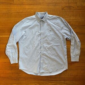 Vineyard Vines Mens XL Blue‎ Gingham Check Whale Logo Long Sleeve Button Down